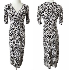 Lush Floral Black Midi Wrap Dress XS